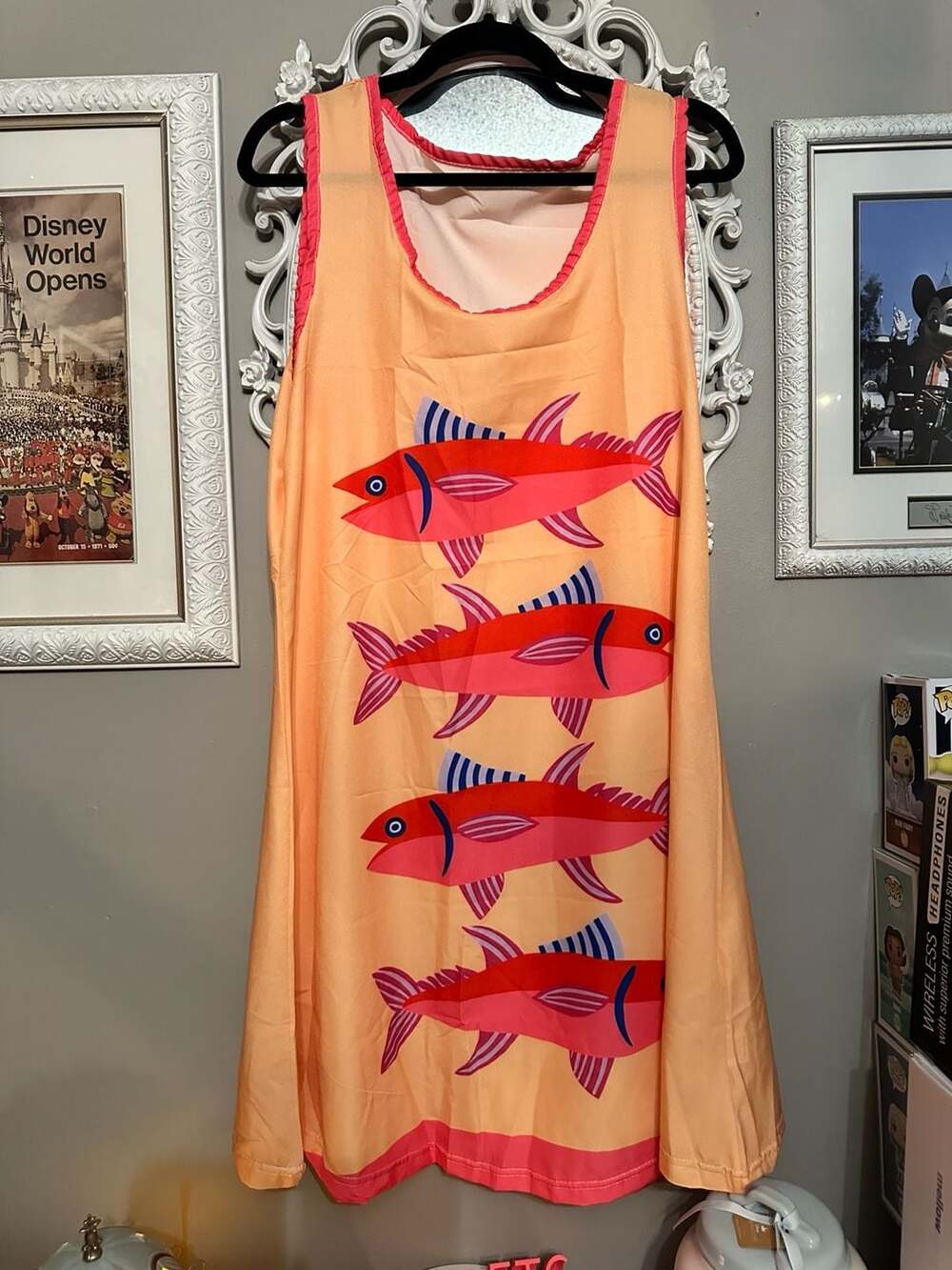 Seaside Vacation Sardine Tropical Fish Clashing Sleeveless Mini Dress